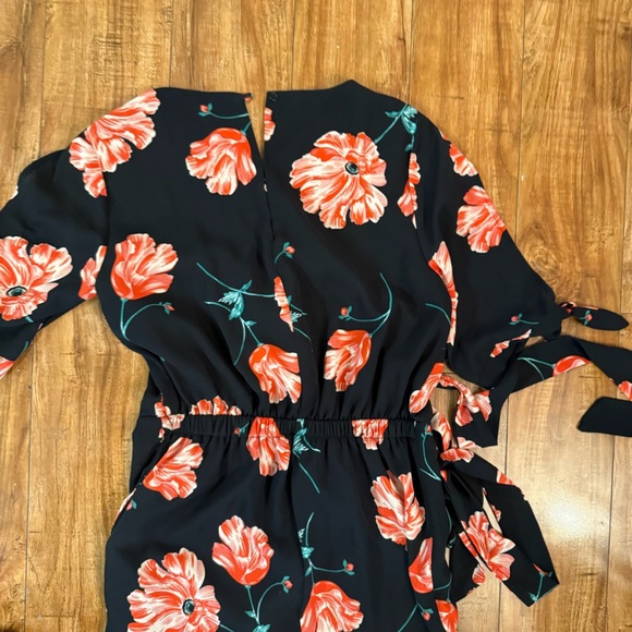 JACK Women’s Floral Black Pink Jumpsuit Jumper Wide Leg Short Sleeve Size Small - Picture 9 of 11